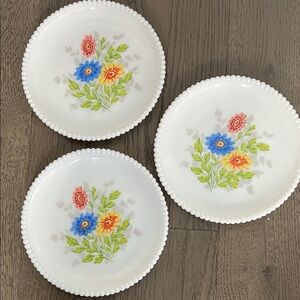 Westmoreland Milk Glass beaded 6 inch hand painted plates - set of 3
